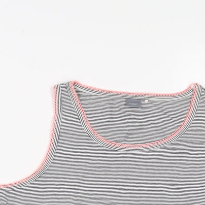 Close-up detail of Next girls’ black striped cotton basic t-shirt, size 16, years scoop neck pullover - tie front