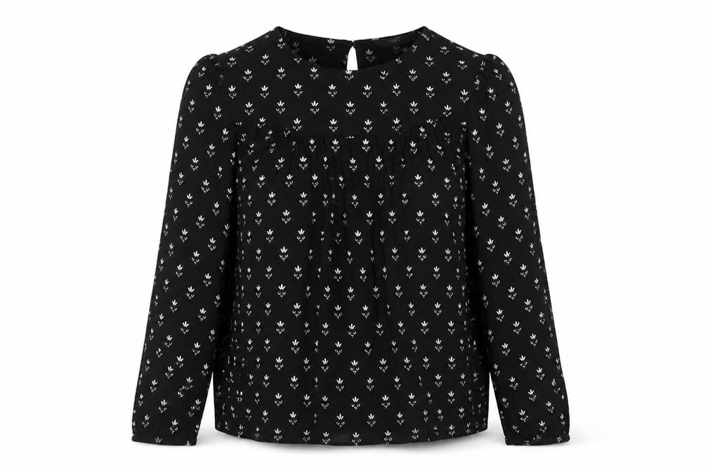 NEXT Womens Black Floral Viscose Basic Blouse Size 10 Crew Neck - Pleated
