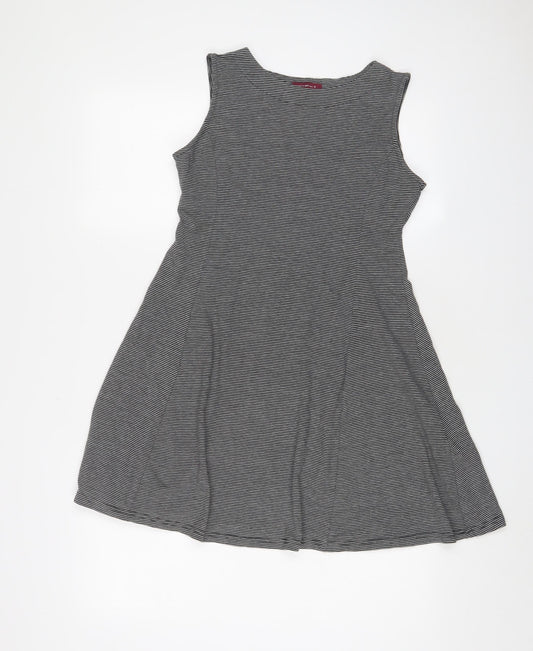 Navy & Navy Womens Black Striped Polyester Skater Dress Size M Boat Neck Pullover