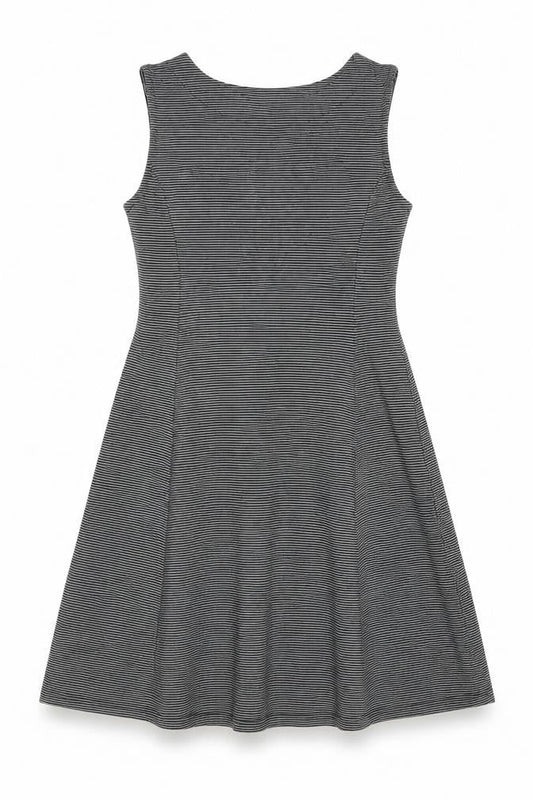 Navy & Navy Womens Black Striped Polyester Skater Dress Size M Boat Neck Pullover