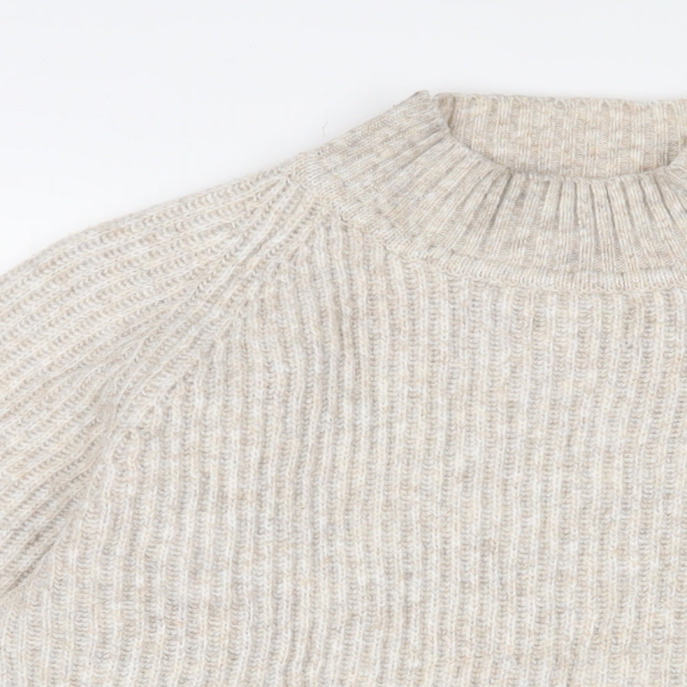 Mango Womens Beige Round Neck Acrylic Pullover Jumper Size M