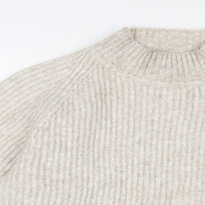 Mango Womens Beige Round Neck Acrylic Pullover Jumper Size M
