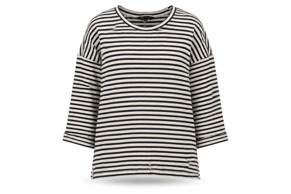 New Look Womens Black Striped Cotton Basic T-Shirt Size 8 Crew Neck - Stretch