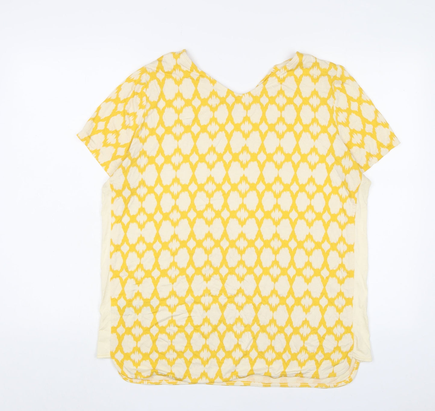 Marks and Spencer Womens Yellow Geometric Viscose Basic T-Shirt Size 14 Boat Neck