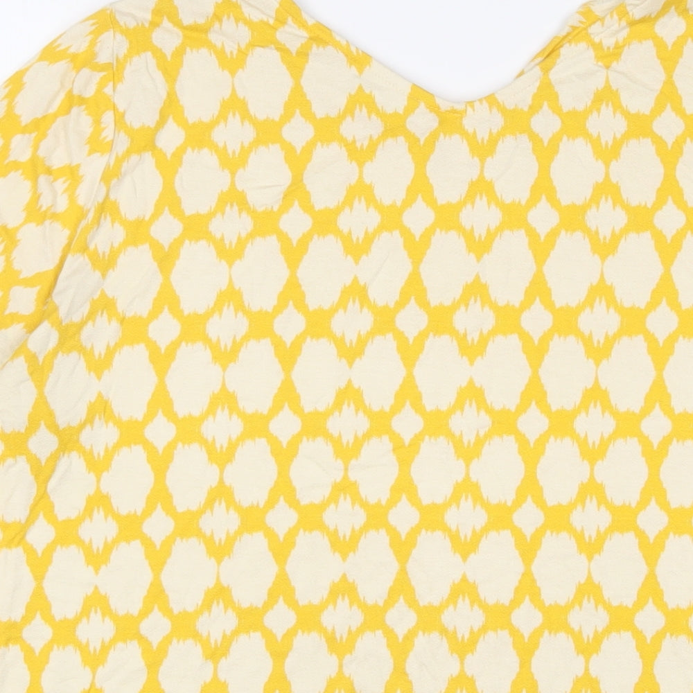 Marks and Spencer Womens Yellow Geometric Viscose Basic T-Shirt Size 14 Boat Neck
