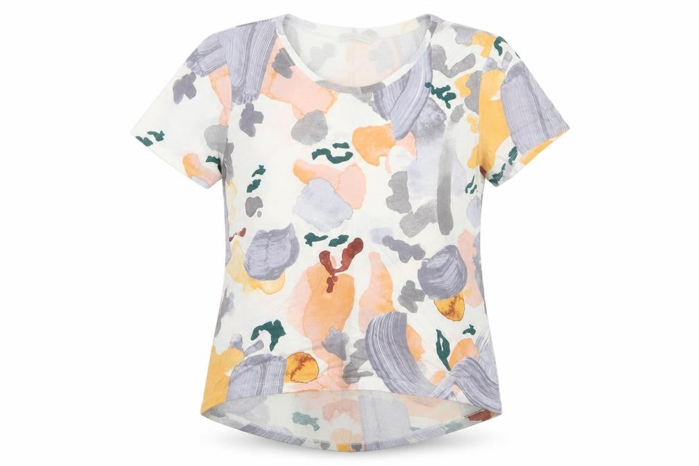 Zara Womens Multicoloured Geometric Viscose Basic T-Shirt Size M Scoop Neck