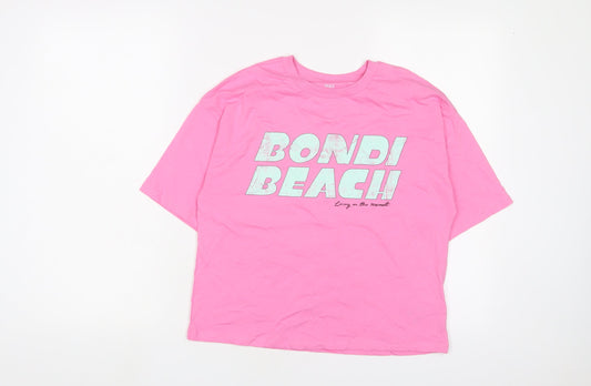 Marks and Spencer Girls Pink Cotton Basic T-Shirt Size 12-13 Years Crew Neck Pullover - Bondi Beach