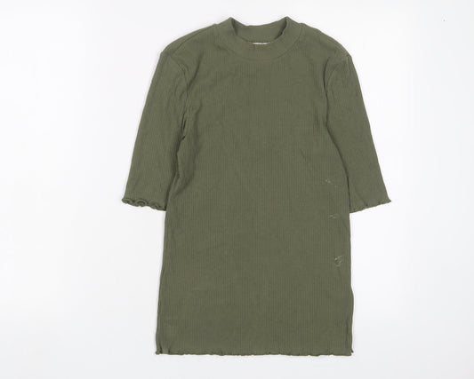 Selected Femme Womens Green Cotton Basic T-Shirt Size XS Round Neck - Lettuce Edging