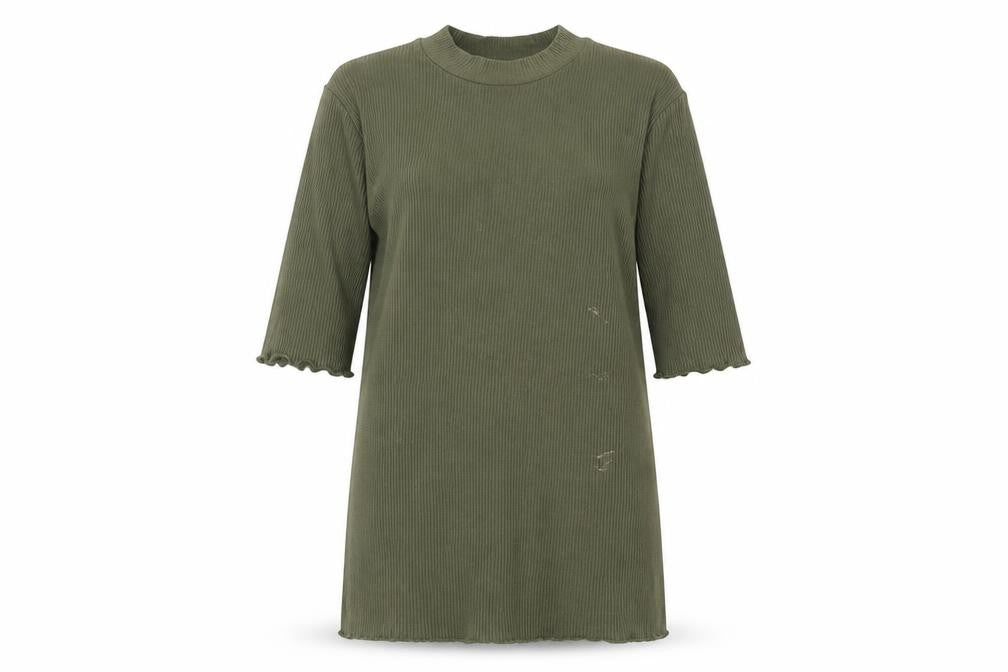 Selected Femme Womens Green Cotton Basic T-Shirt Size XS Round Neck - Lettuce Edging