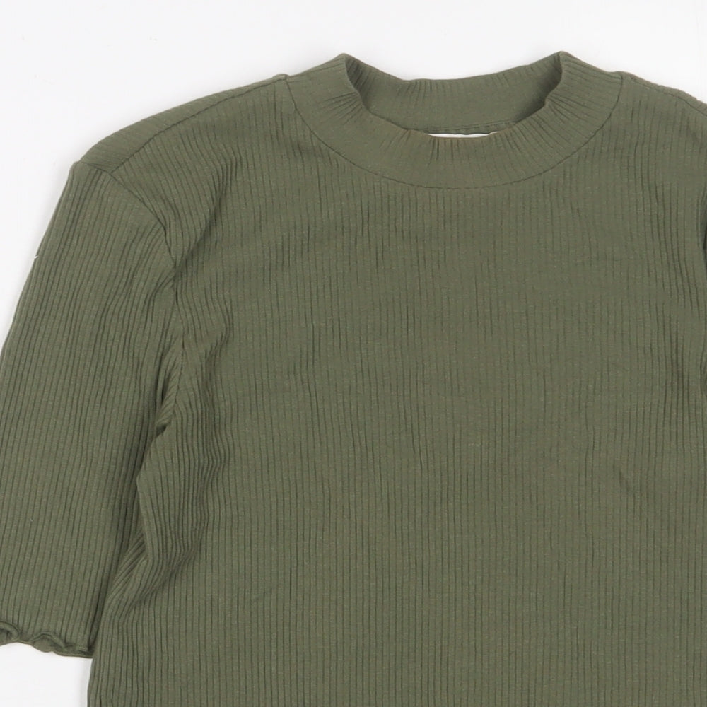 Selected Femme Womens Green Cotton Basic T-Shirt Size XS Round Neck - Lettuce Edging