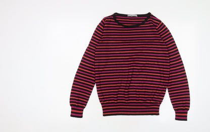 Marks & Spencer Womens Pink Crew Neck Striped Acrylic Pullover Jumper Size 10