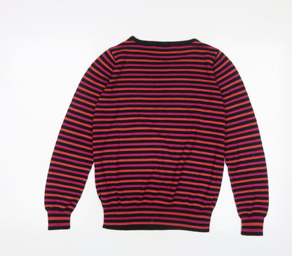 Marks & Spencer Womens Pink Crew Neck Striped Acrylic Pullover Jumper Size 10
