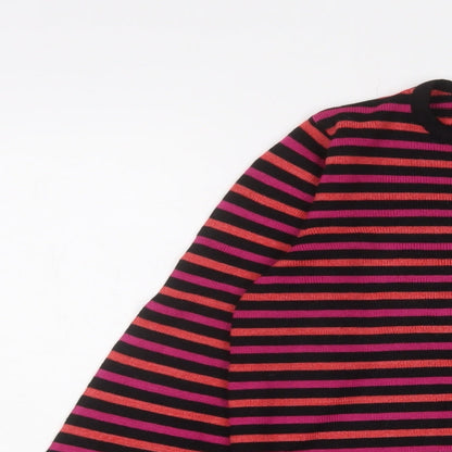 Marks & Spencer Womens Pink Crew Neck Striped Acrylic Pullover Jumper Size 10