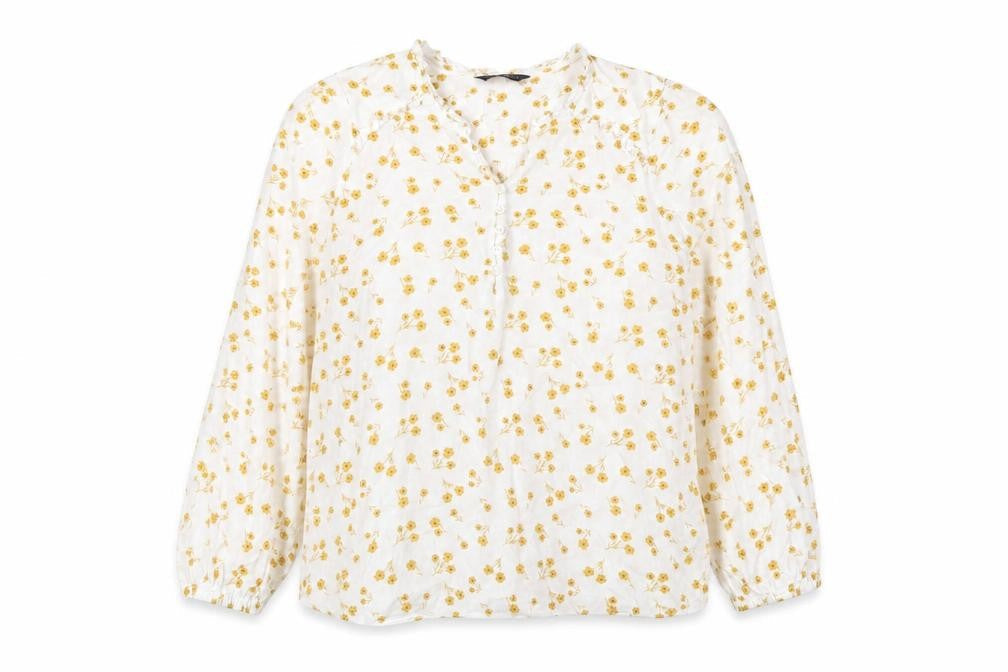 Marks & Spencer Womens White Floral Viscose Basic Blouse Size 16 V-Neck - Frill