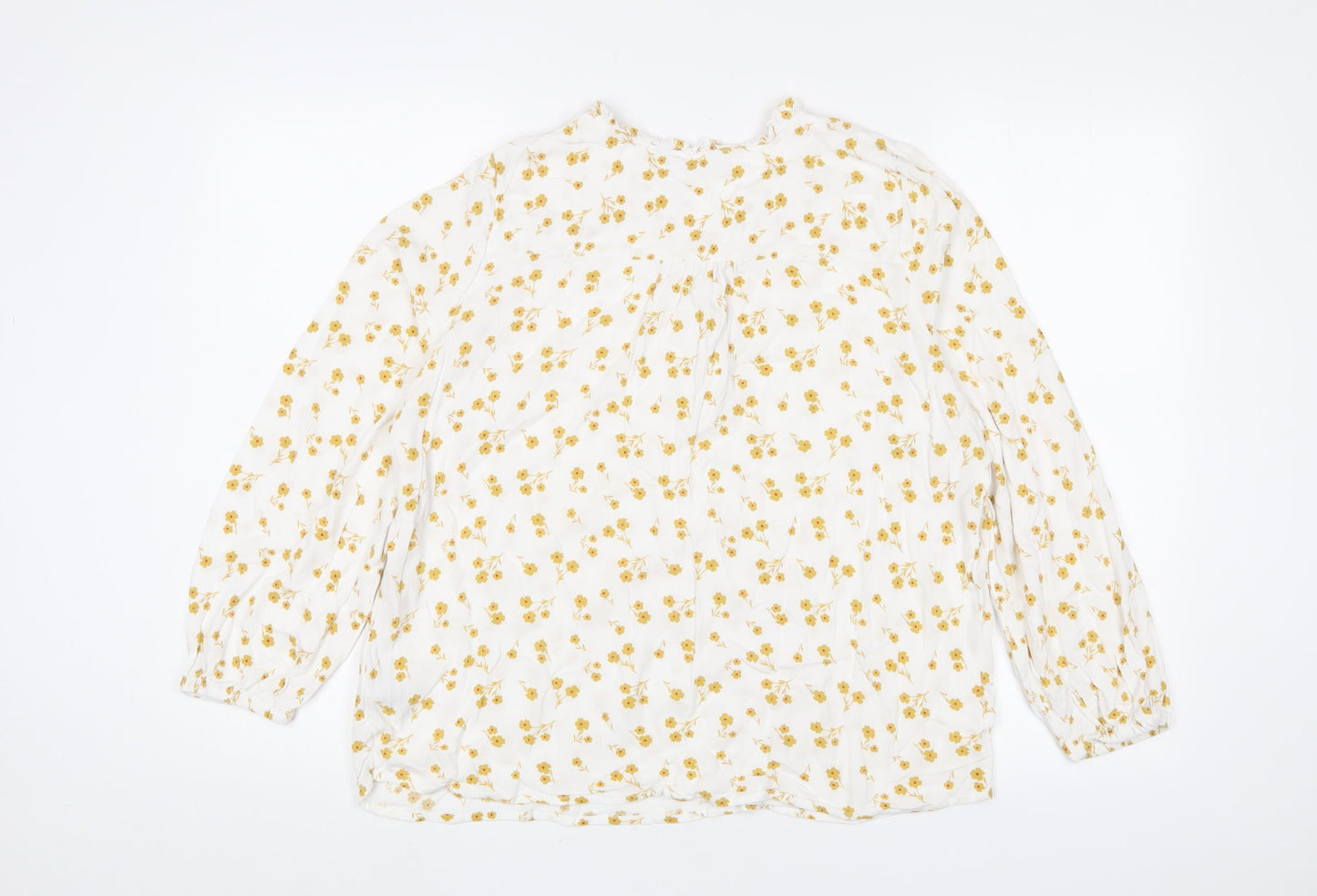 Marks and Spencer Womens White Floral Viscose Basic Blouse Size 16 V-Neck - Frill