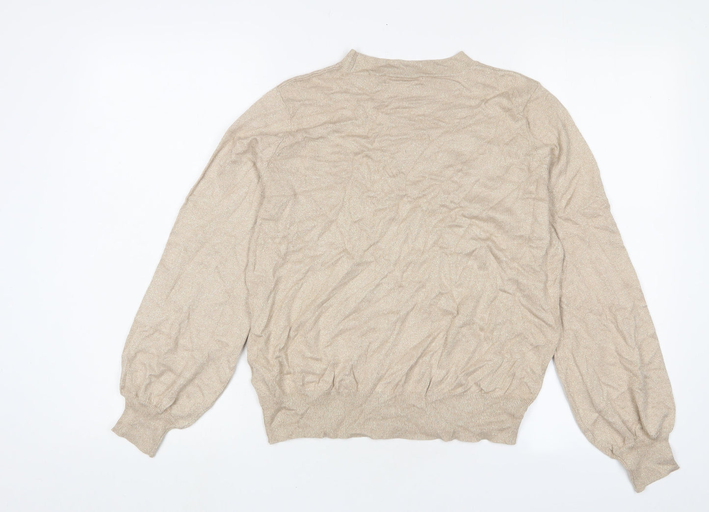 Marks and Spencer Womens Gold Round Neck Viscose Pullover Jumper Size M - Glitter