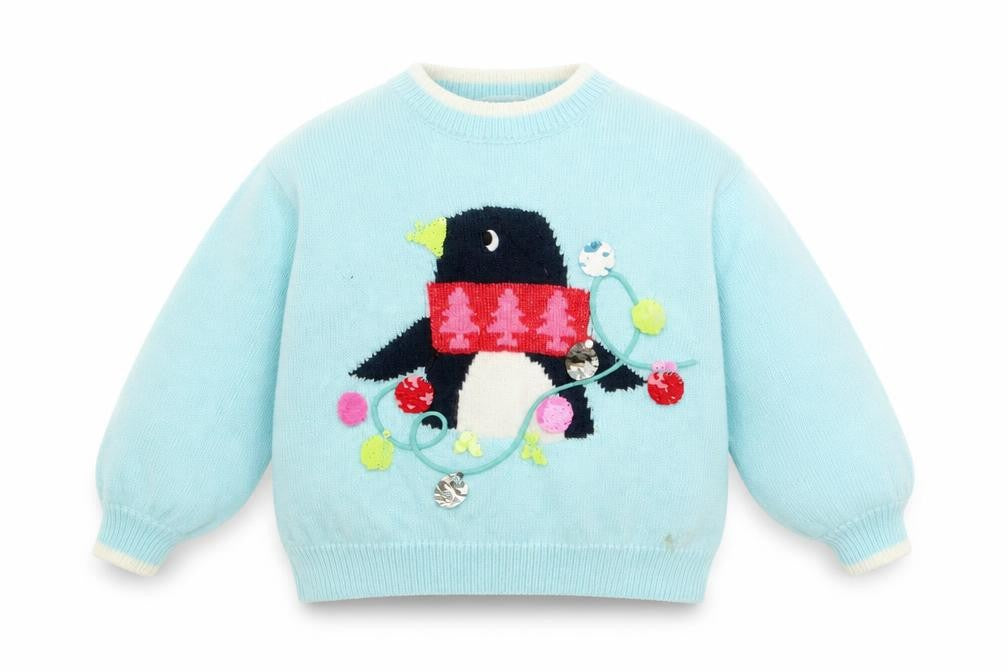 Marks & Spencer Girls Blue Crew Neck Polyester Pullover Jumper Size 2-3 Years Pullover - Christmas