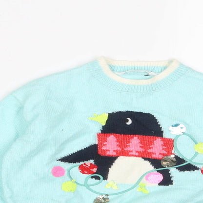 Marks & Spencer Girls Blue Crew Neck Polyester Pullover Jumper Size 2-3 Years Pullover - Christmas