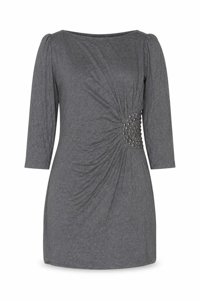 Zara Womens Grey Viscose Basic T-Shirt Size S Boat Neck - Studded