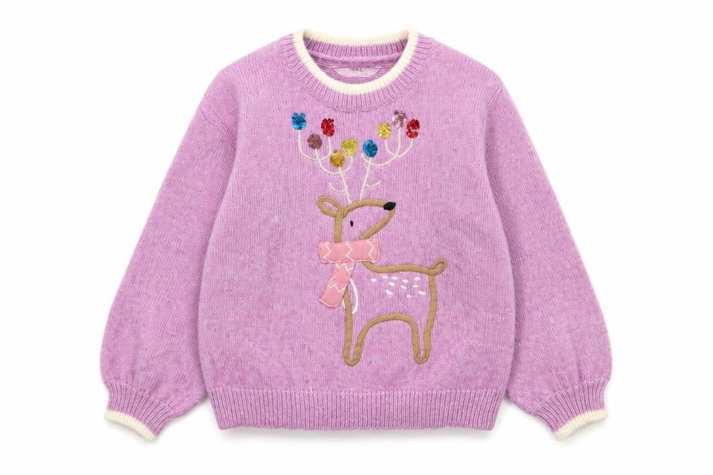 Marks & Spencer Girls Purple Crew Neck Polyester Pullover Jumper Size 5-6 Years Pullover - Christmas