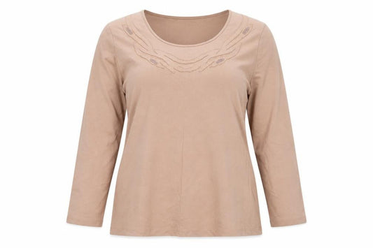 Charmance Womens Pink Cotton Basic T-Shirt Size 18 Scoop Neck - Embroidered Beaded