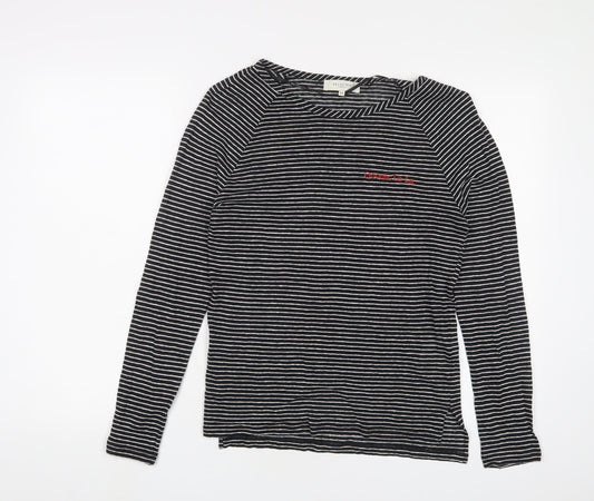 Selected Femme Womens Black Striped Linen Basic T-Shirt Size XS Crew Neck - Oooh la la