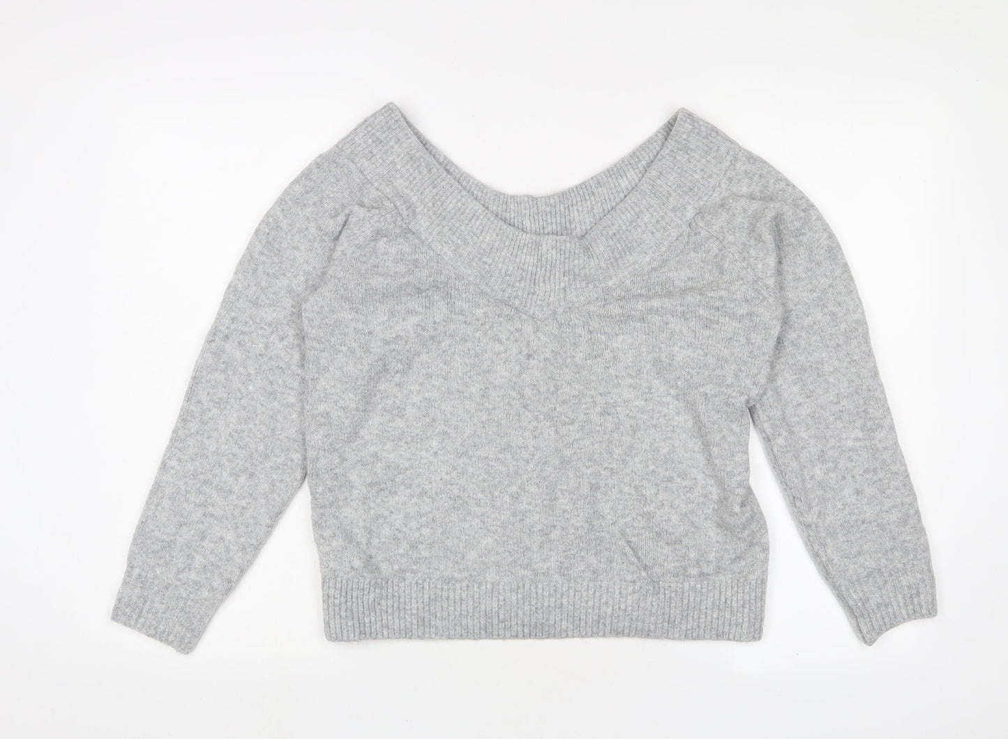 H&M Womens Grey V-Neck Acrylic Pullover Jumper Size M