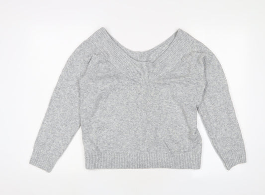 H&M Womens Grey V-Neck Acrylic Pullover Jumper Size M