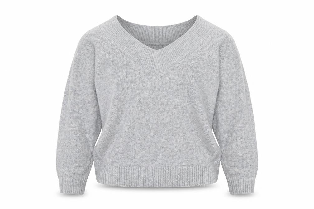 H&M Womens Grey V-Neck Acrylic Pullover Jumper Size M