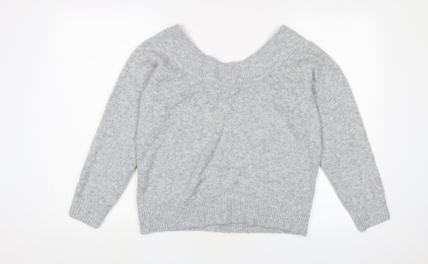 H&M Womens Grey V-Neck Acrylic Pullover Jumper Size M