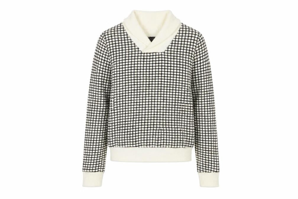 Cocobella Womens Ivory V-Neck Check Acrylic Pullover Jumper Size S