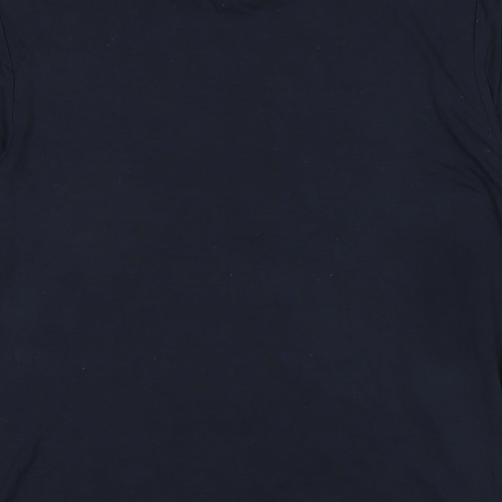 Oasis Womens Blue Cotton Basic T-Shirt Size L Scoop Neck - Logo - Beaded detail to shoulders.
