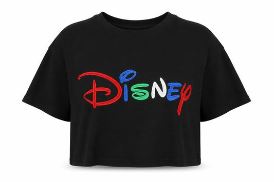 Disney Womens Black Cotton Basic T-Shirt Size S Crew Neck - Logo - Disney