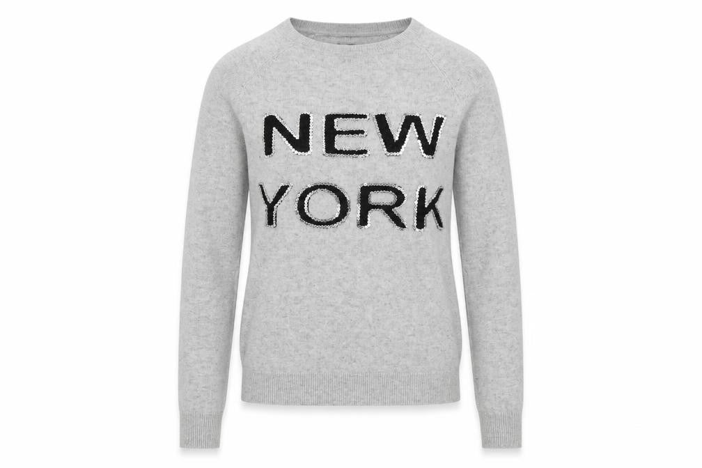 Dorothy Perkins Womens Grey Crew Neck Acrylic Pullover Jumper Size 8 - Logo - NEW YORK