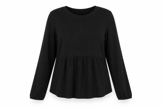 New Look Womens Black Cotton Tunic T-Shirt Size 12 Crew Neck