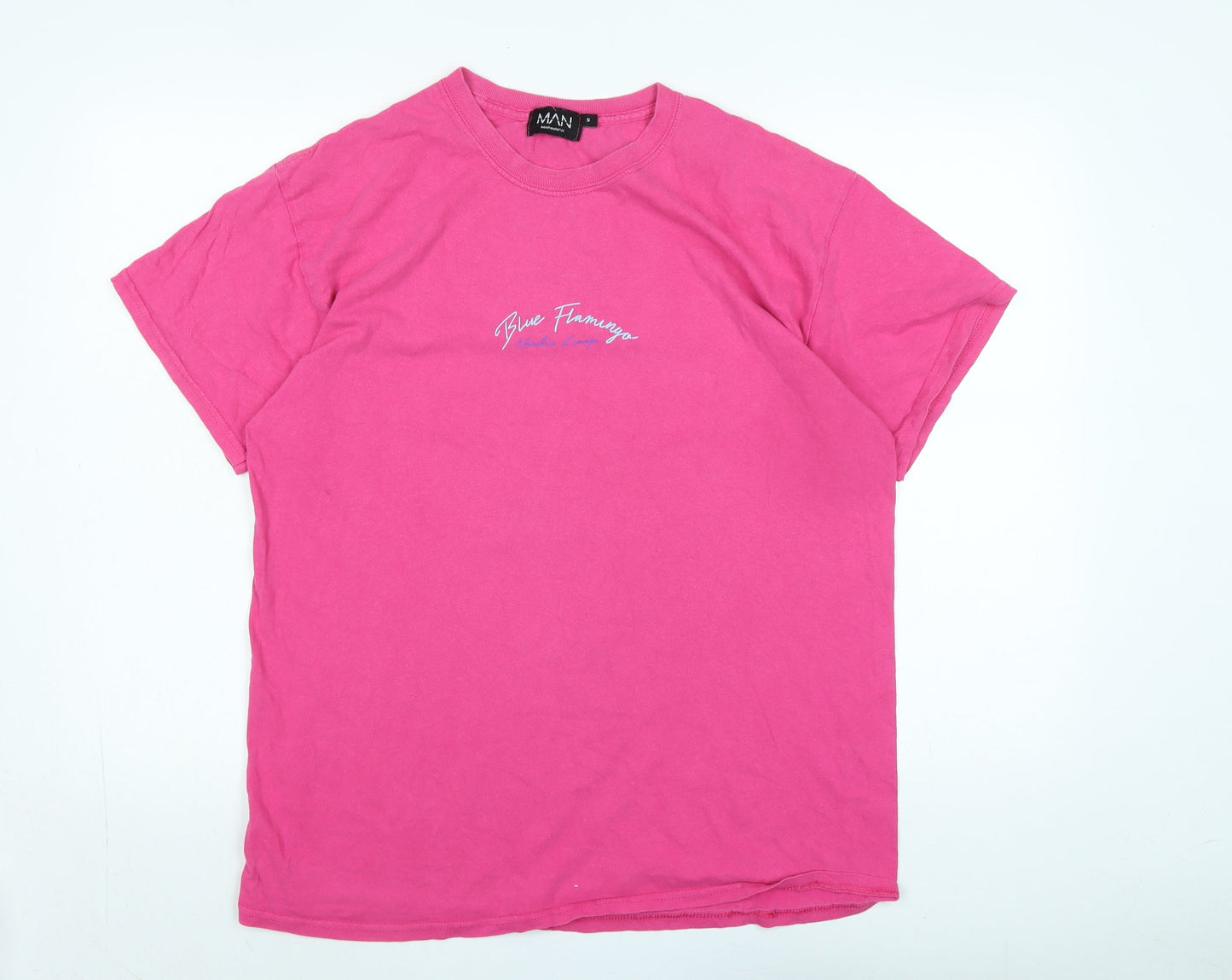 boohoo man Mens Pink Cotton T-Shirt Size S Crew Neck