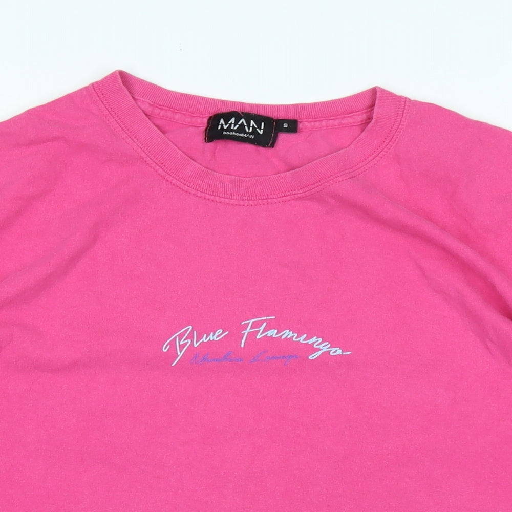 boohoo man Mens Pink Cotton T-Shirt Size S Crew Neck