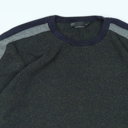 Marks & Spencer Mens Blue Crew Neck Cotton Pullover Jumper Size M Long Sleeve