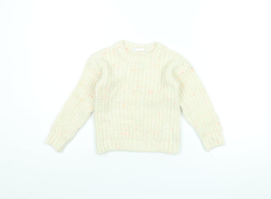 Marks and Spencer Girls Ivory Round Neck Polyester Pullover Jumper Size 5-6 Years Pullover