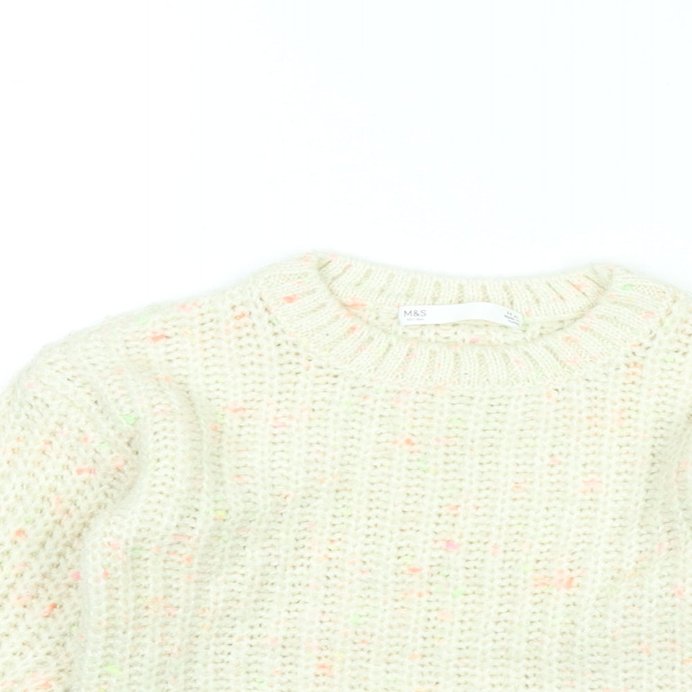 Marks and Spencer Girls Ivory Round Neck Polyester Pullover Jumper Size 5-6 Years Pullover