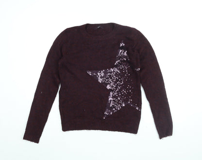 Next Womens Red Round Neck Acrylic Pullover Jumper Size 6 - Sequin Star