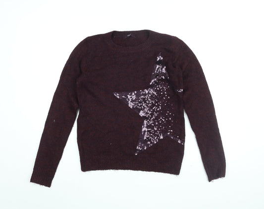 NEXT Womens Red Round Neck Acrylic Pullover Jumper Size 6 - Sequin Star