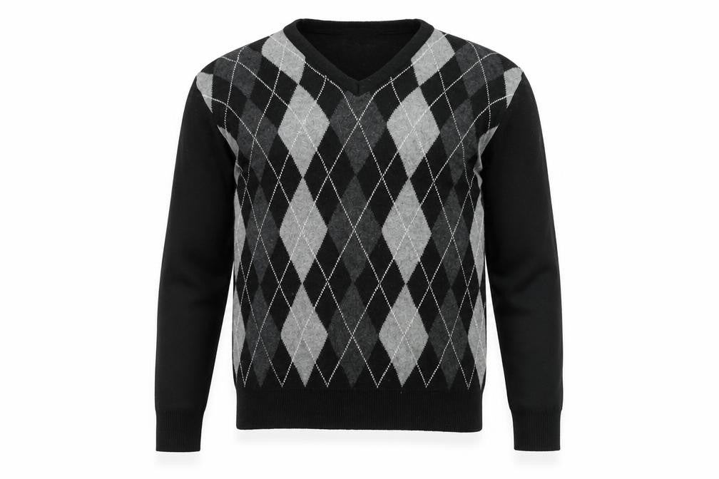 Carson Mens Black V-Neck Plaid Cotton Pullover Jumper Size M Long Sleeve