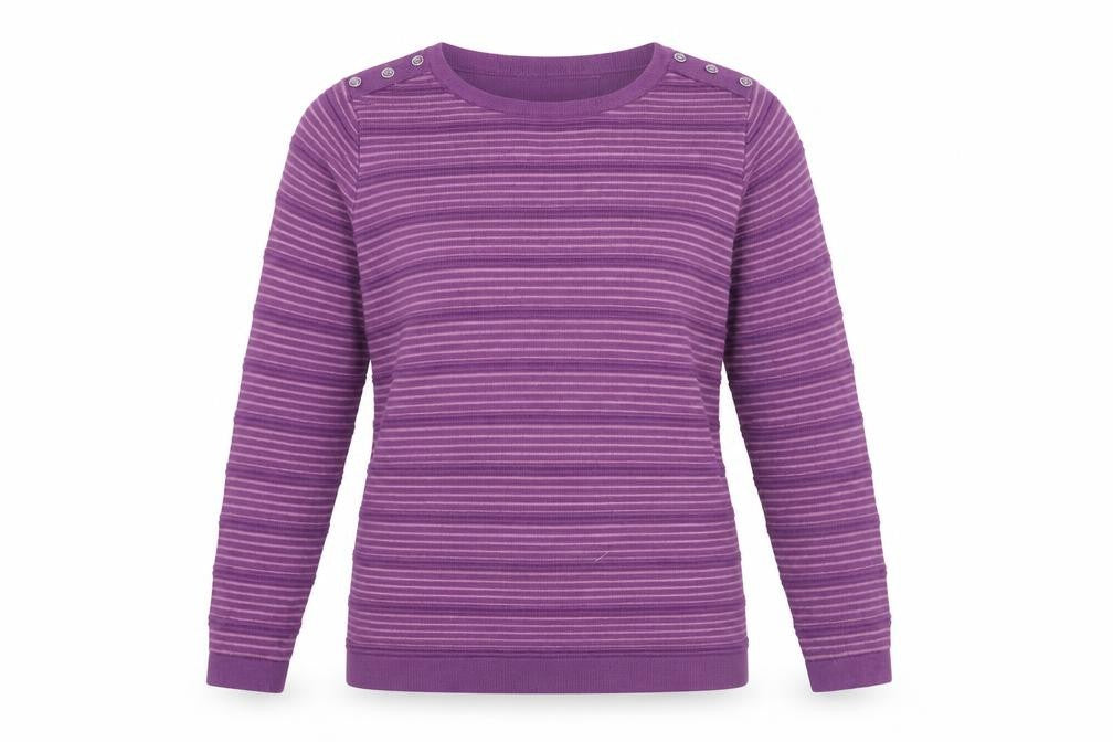 Isle Womens Purple Round Neck Striped Acrylic Pullover Jumper Size 10