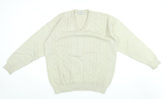 Roberto Mens Beige V-Neck Acrylic Pullover Jumper Size XL Long Sleeve