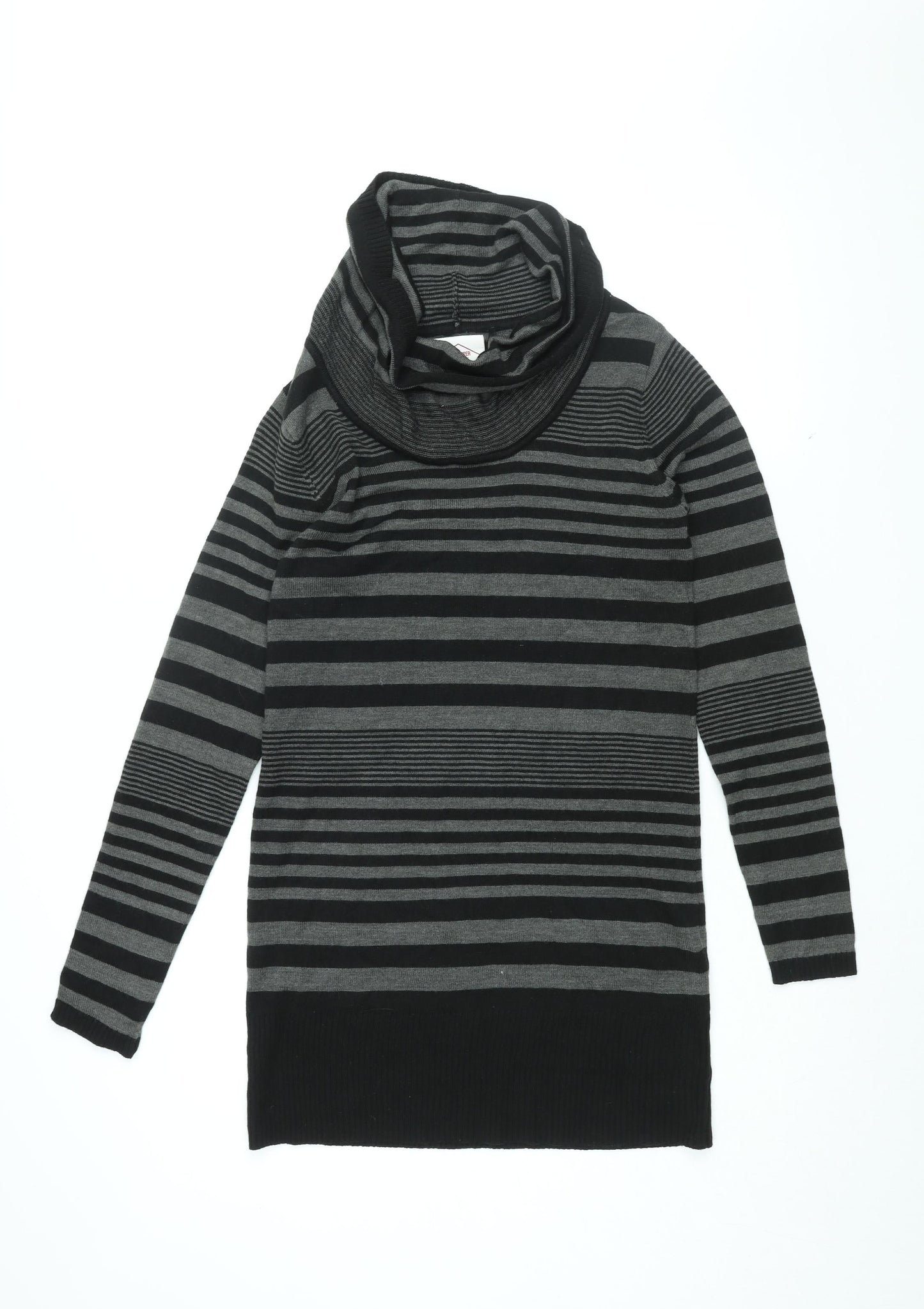 Lee Cooper Womens Black Striped Acrylic Shift Size 10 Roll Neck Pullover