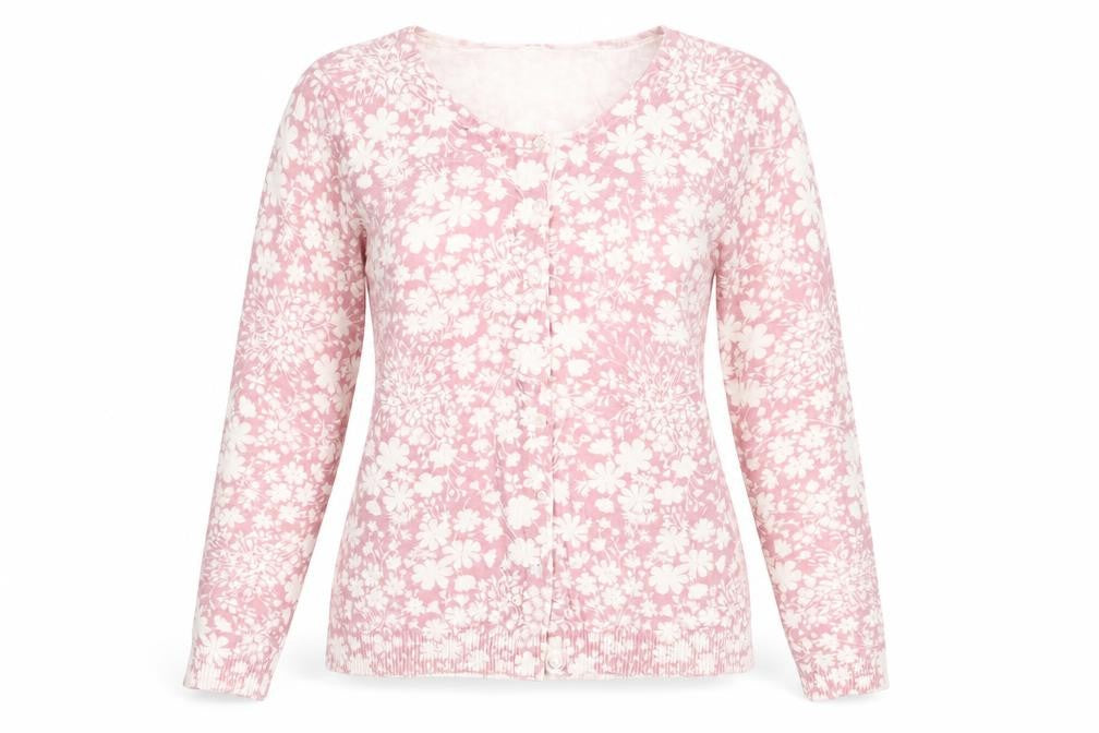 Gap Womens Pink Round Neck Floral Cotton Cardigan Jumper Size S