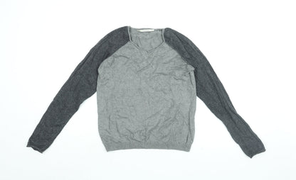 Part Two Womens Grey Cotton Basic T-Shirt Size S V-Neck