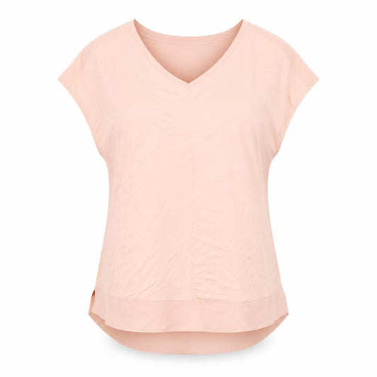 Front view of H by Halston Pink V-Neck T-Shirt, Lightweight Stretch