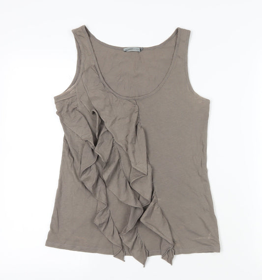 Soaked in Luxury Beige Tank, M, Ruffle Accent, Scoop Neck